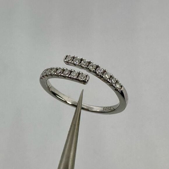 Moissanite Diamond Band Split Half Eternity Stackable Ring 18k Plated Adjustable - Picture 11 of 16